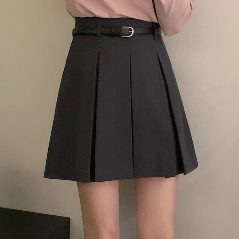 制服スカート ウエストベルト付きプリーツスカート