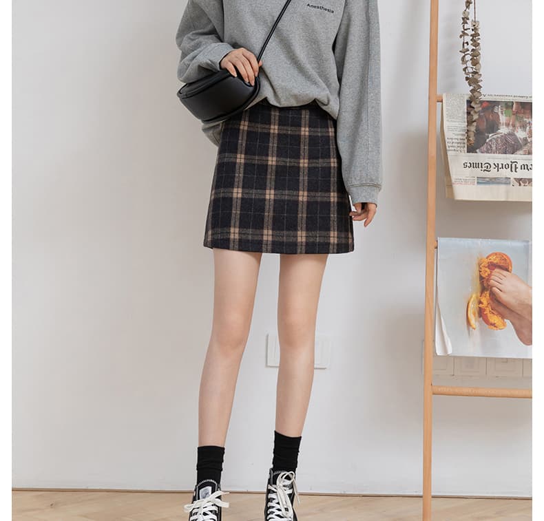 制服スカート 秋冬チェック柄巻きスカート