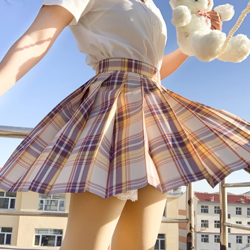 ハイウエストプリーツ制服スカート