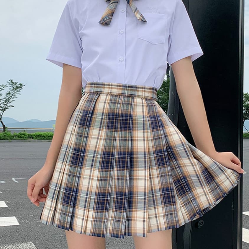 ハイウエストプリーツ制服スカート