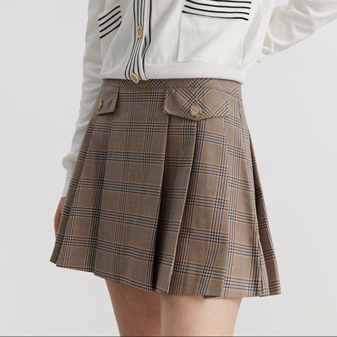 制服スカート 上品チェック柄プリーツ巻きスカート