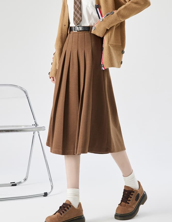 制服スカート シンプルプリーツ巻きスカート