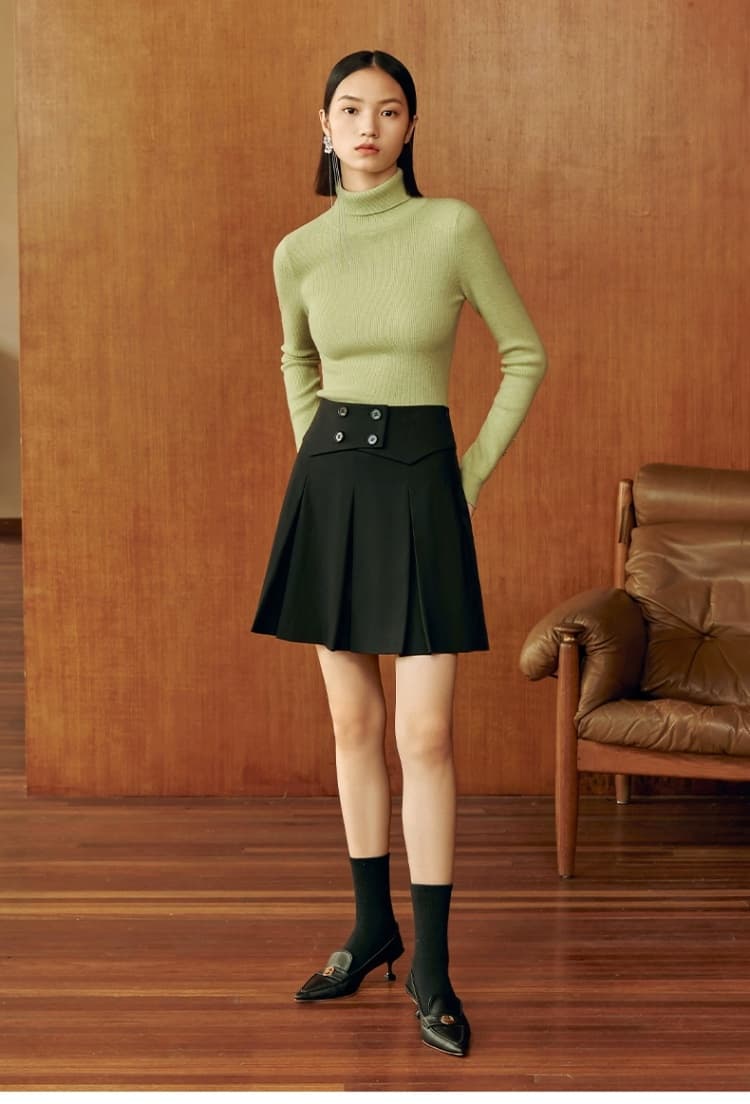 ハイウエストプリーツ制服スカート