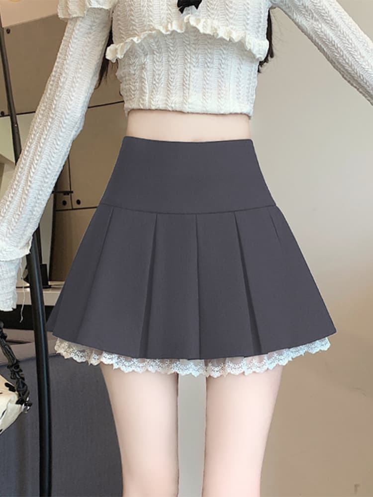 制服スカート 制服スカート レース縁取りプリーツミニスカート