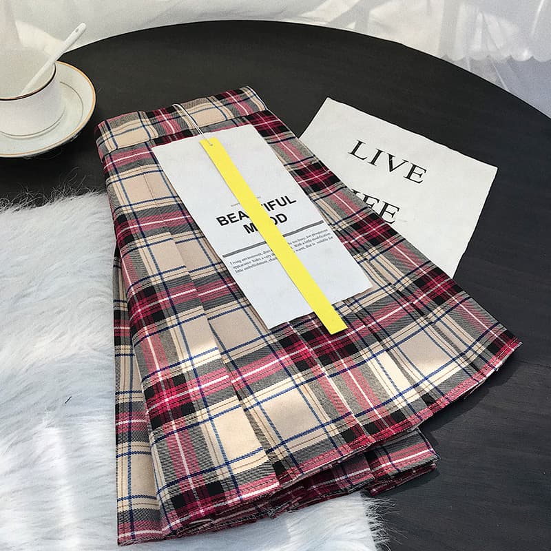 制服スカート 上品チェック柄プリーツスカート