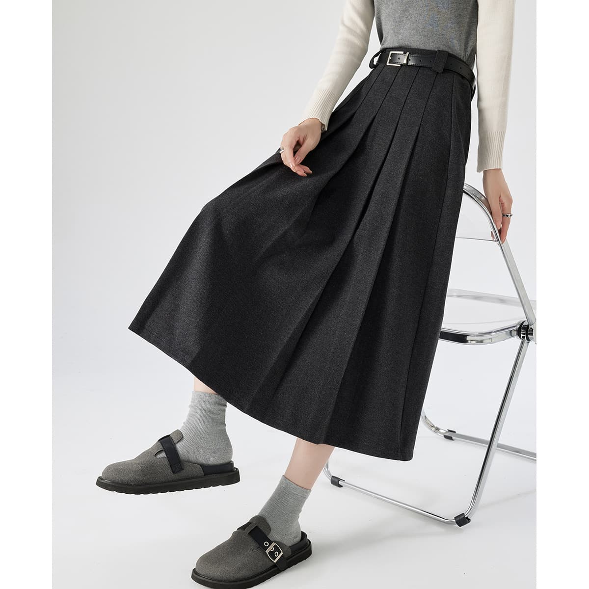 制服スカート シンプルプリーツ巻きスカート