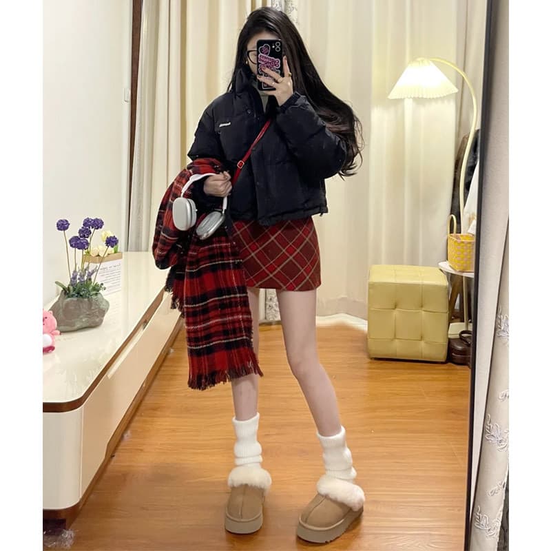 制服スカート ふんわり チェック柄 巻きスカート