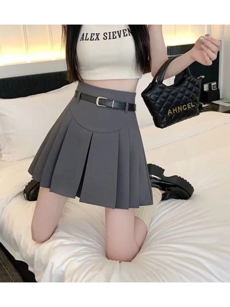 制服スカート 制服スカート ベルト付きプリーツミニスカート