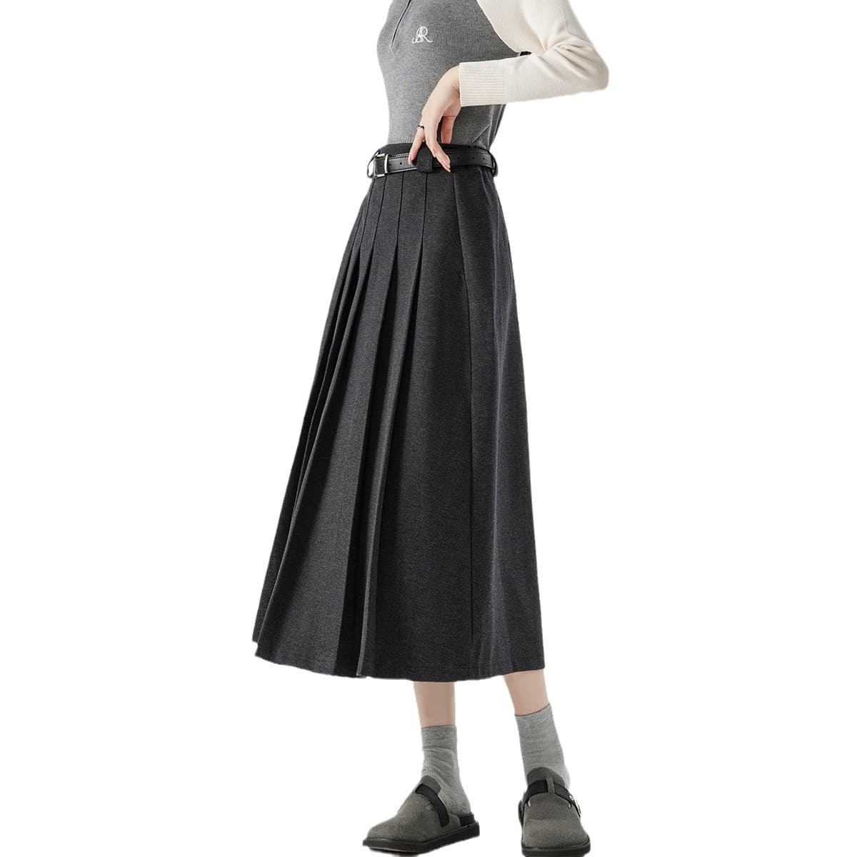 制服スカート シンプルプリーツ巻きスカート
