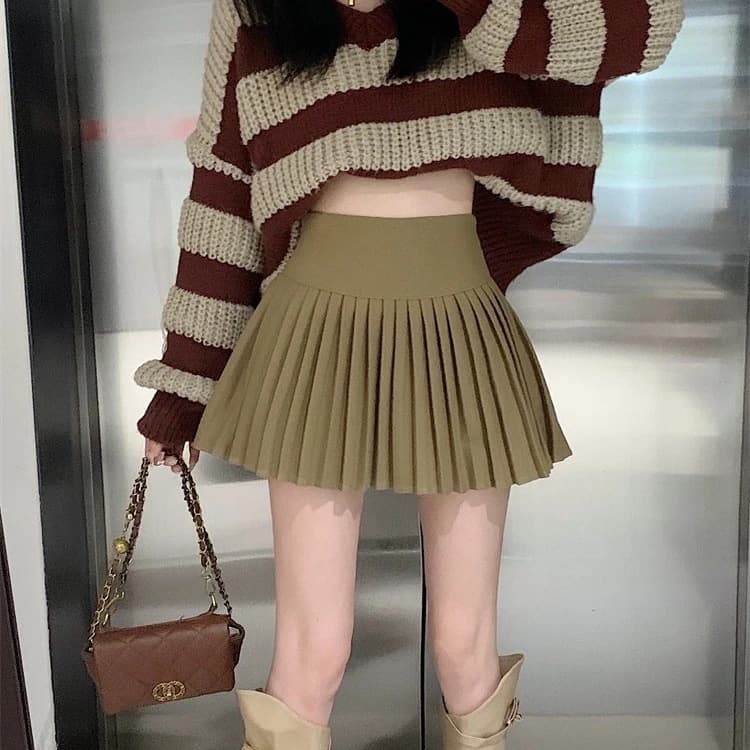 ハイウエストプリーツ制服スカート