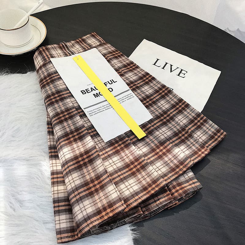 制服スカート 上品チェック柄プリーツスカート