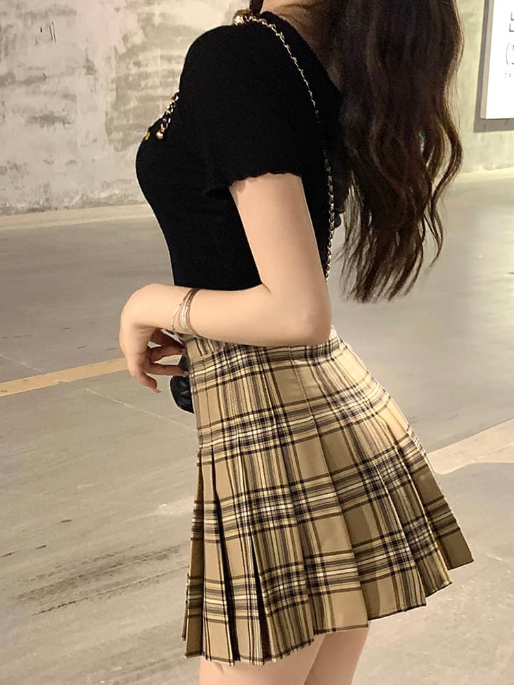 制服スカート 制服スカート 格子柄プリーツキュロットスカート