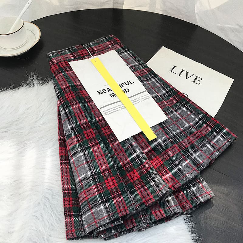 制服スカート 上品チェック柄プリーツスカート