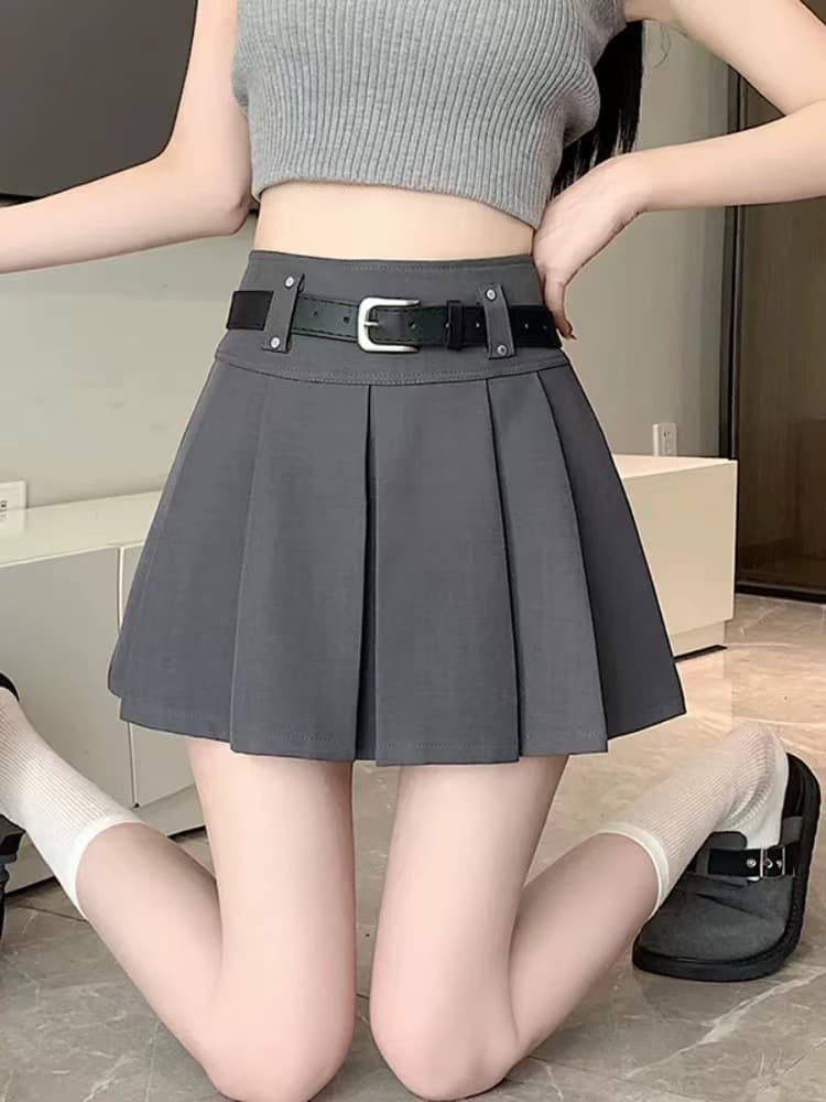 制服スカート ベルト付きボックスプリーツスカート