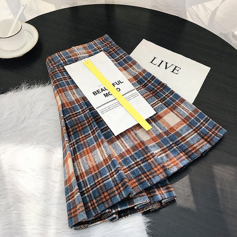 制服スカート 上品チェック柄プリーツスカート