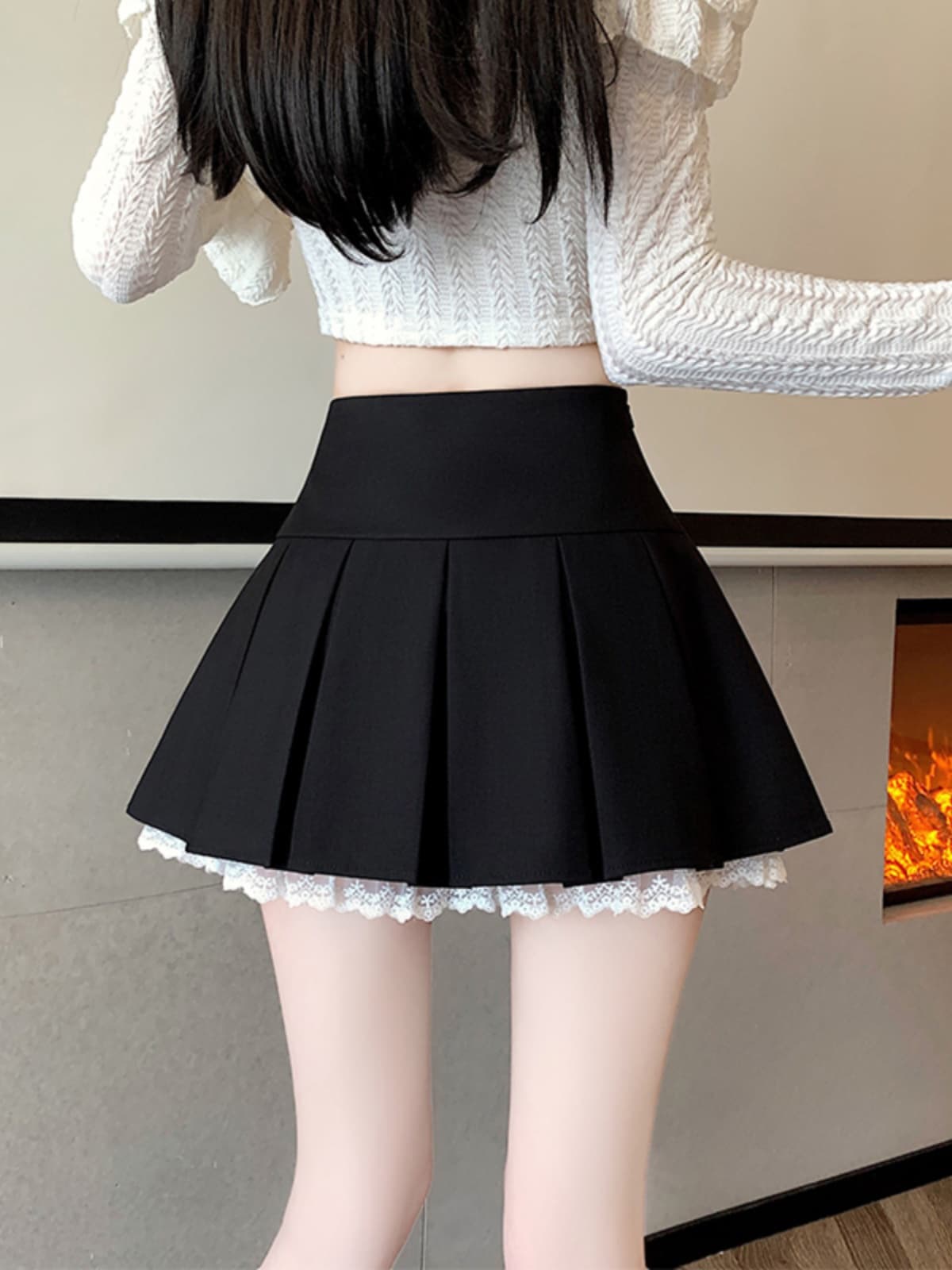 制服スカート 制服スカート レース縁取りプリーツミニスカート