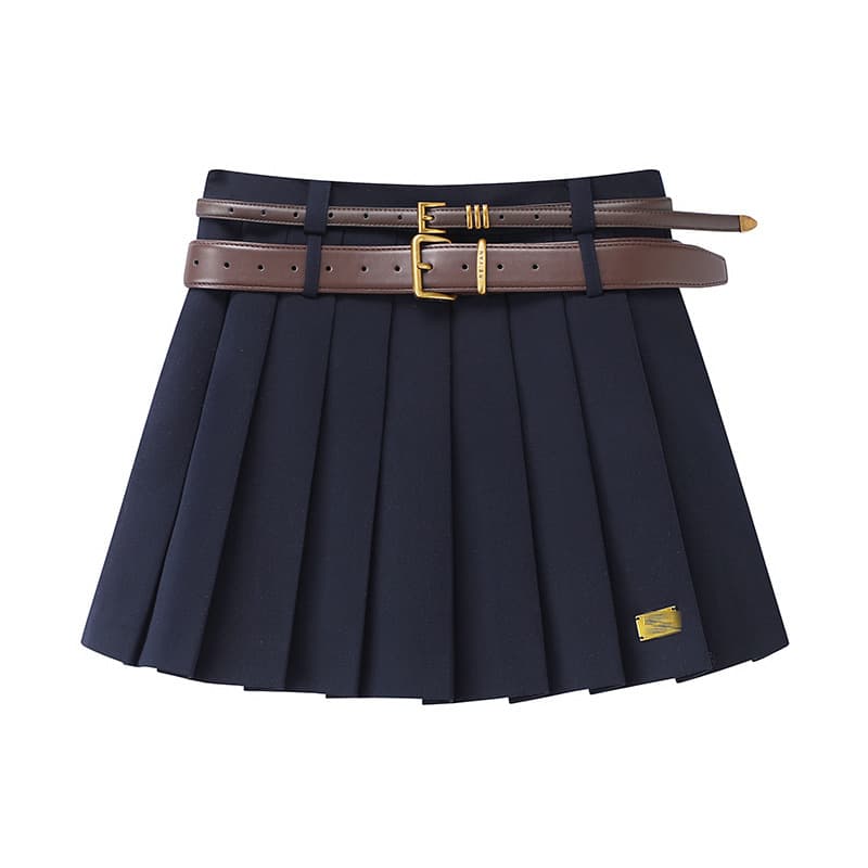 制服スカート プレーテッド巻きスカート ダブルベルト