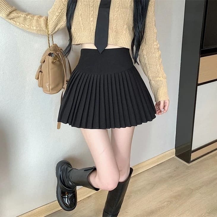 ハイウエストプリーツ制服スカート