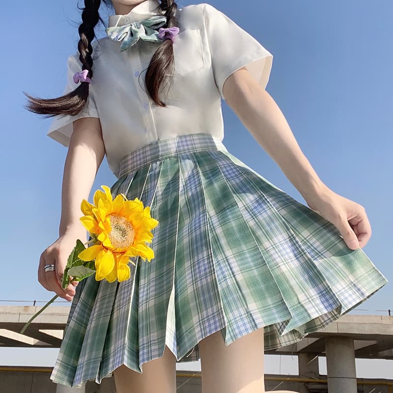 制服スカート 格子柄ハイウエストプリーツスカート