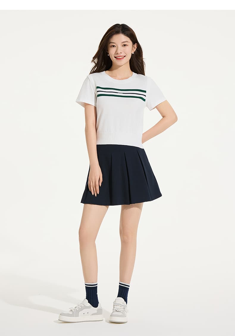 制服スカート 制服スカート シンプル織柄ラインプリーツスカート