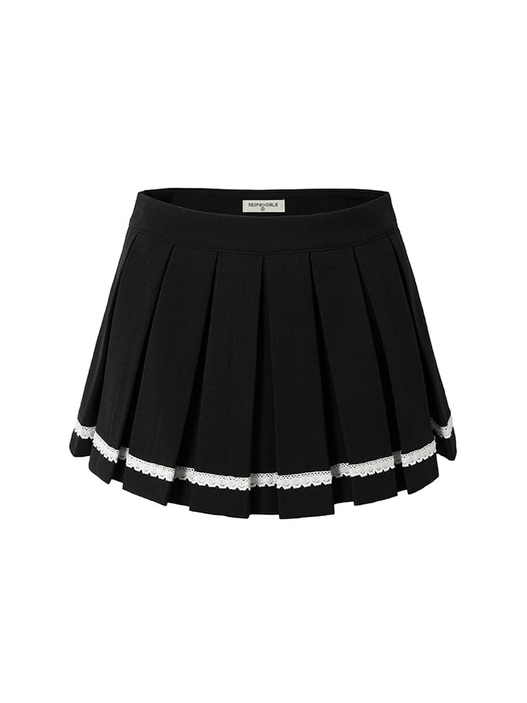 制服スカート 制服スカート レース飾りプリーツスカート